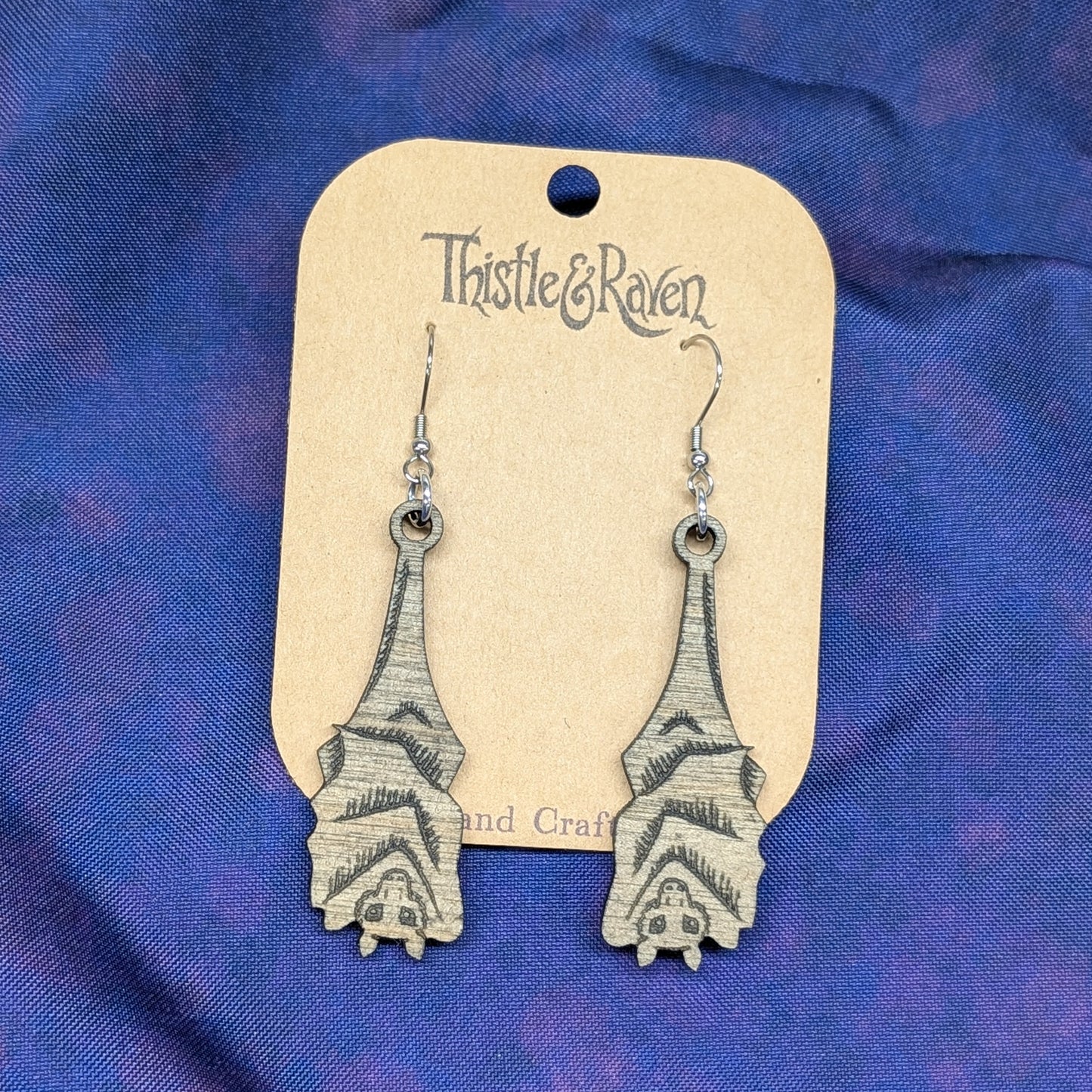 Laser Cut Wooden Hanging Bat Earrings