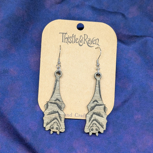 Laser Cut Wooden Hanging Bat Earrings