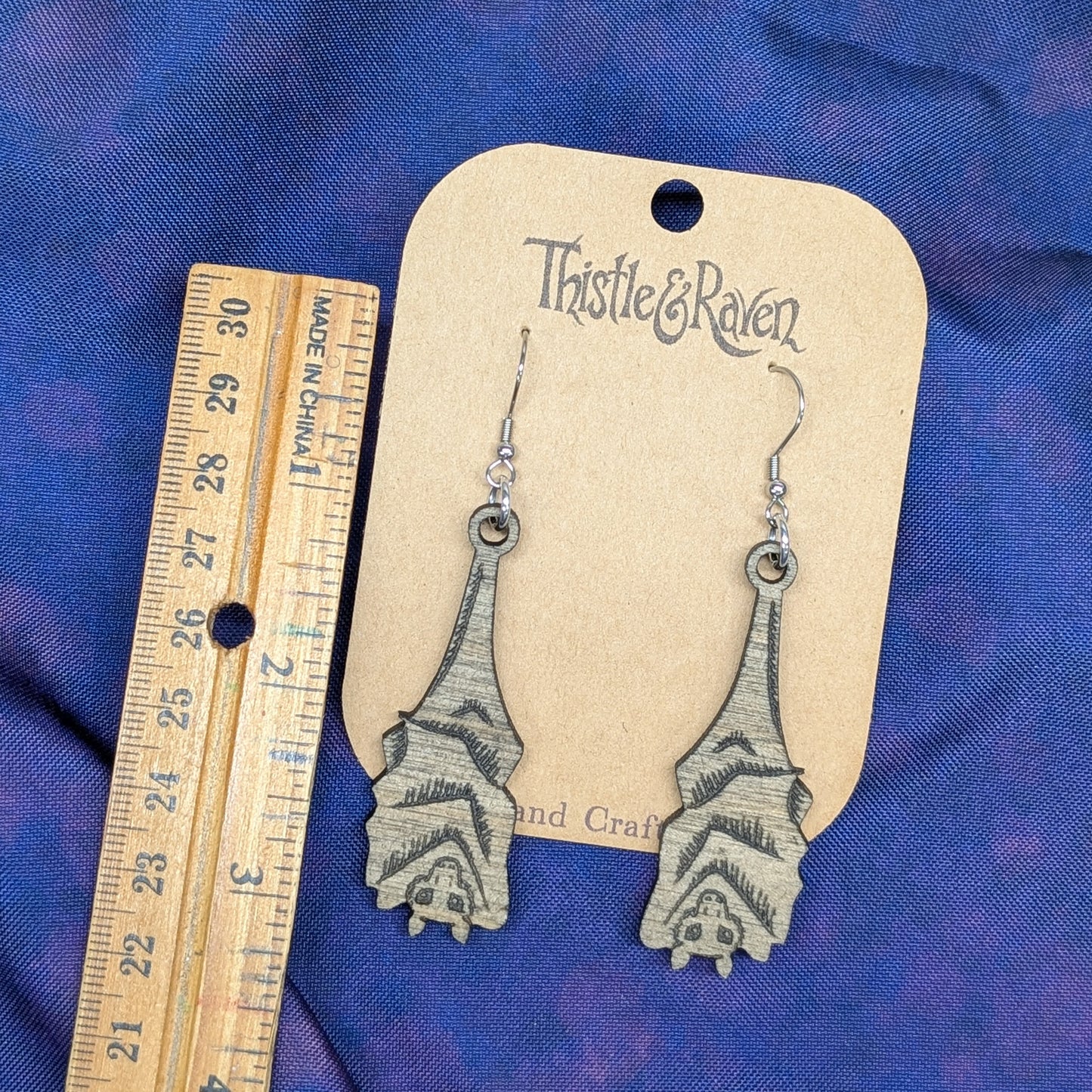 Laser Cut Wooden Hanging Bat Earrings