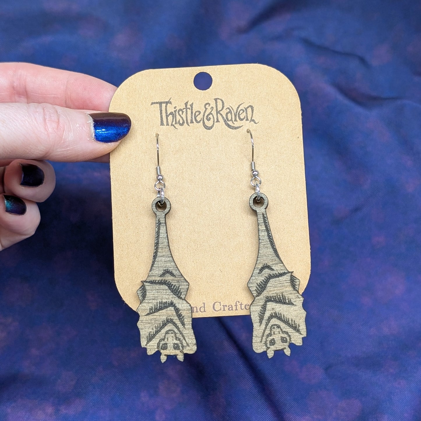 Laser Cut Wooden Hanging Bat Earrings