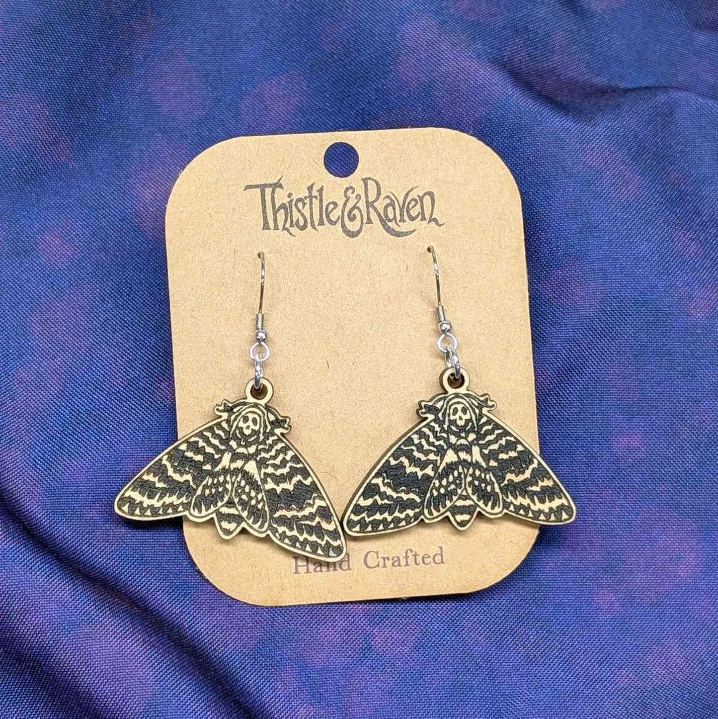 Laser Cut Wood Death's Head Hawkmoth Earrings