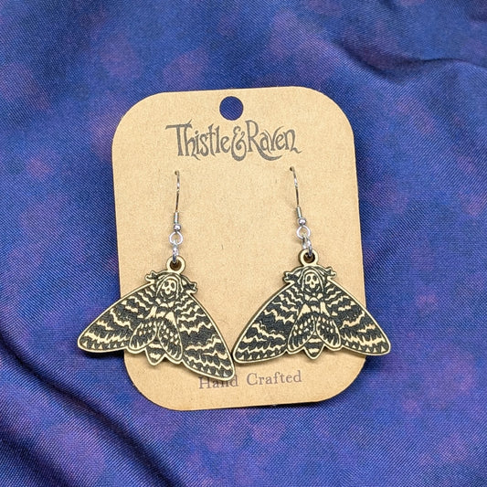 Laser Cut Wood Death's Head Hawkmoth Earrings