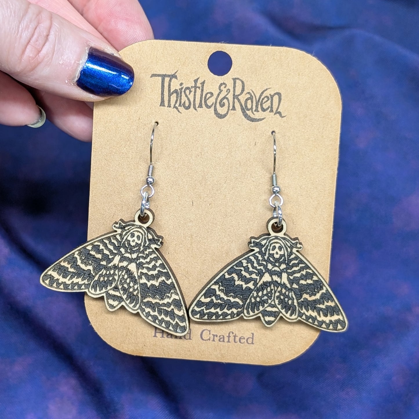 Laser Cut Wood Death's Head Hawkmoth Earrings