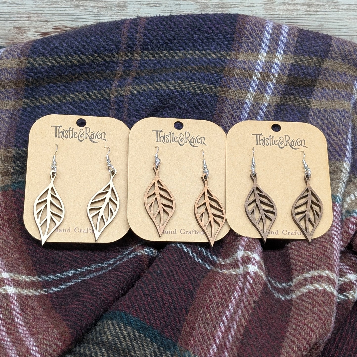 Laser Cut Wooden Leaf Earrings