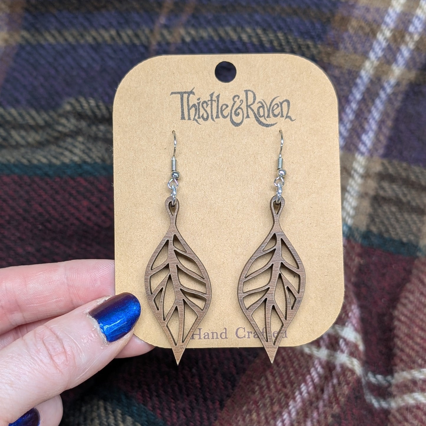 Laser Cut Wooden Leaf Earrings