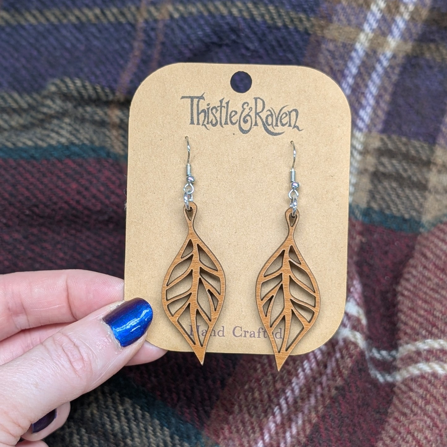 Laser Cut Wooden Leaf Earrings