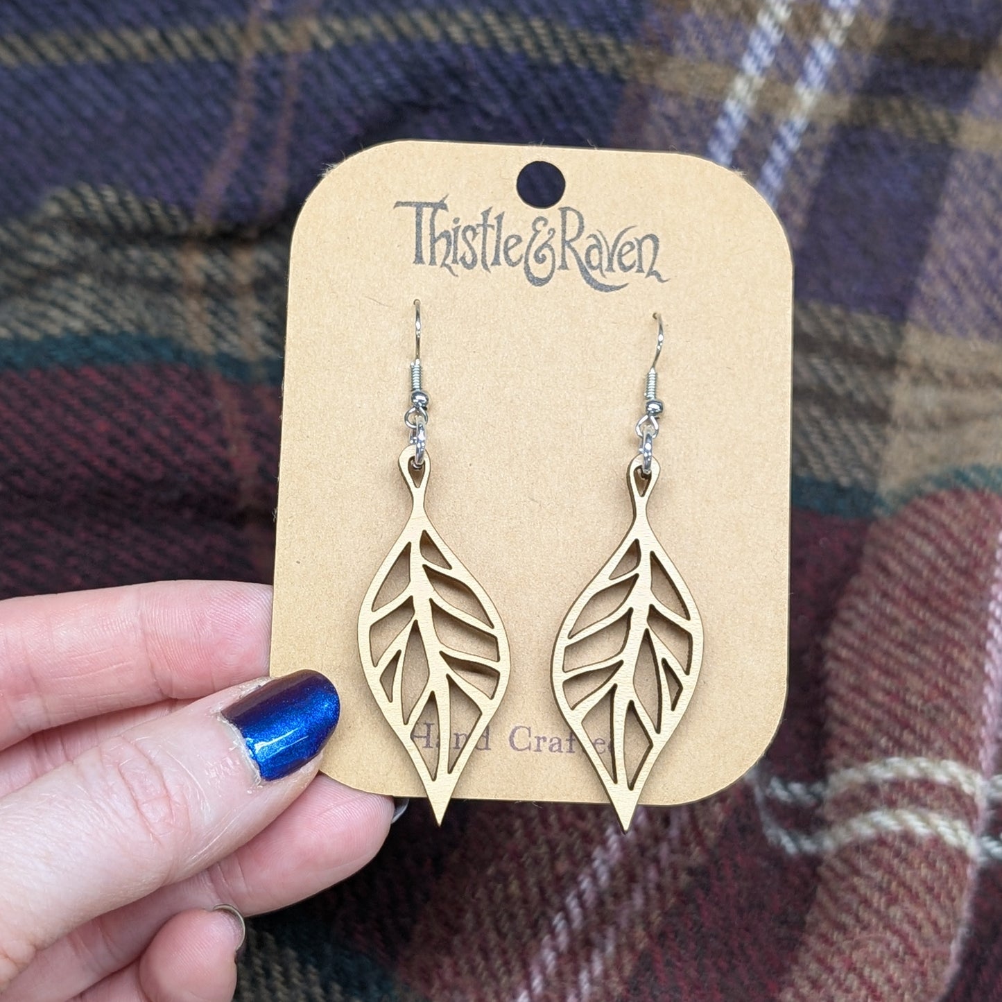 Laser Cut Wooden Leaf Earrings