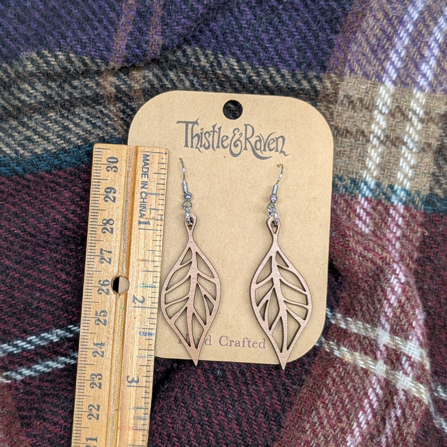 Laser Cut Wooden Leaf Earrings