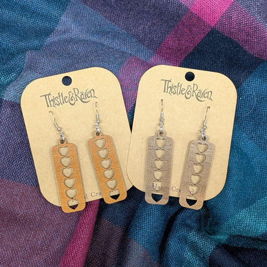 Laser Cut Wooden Heart Earrings
