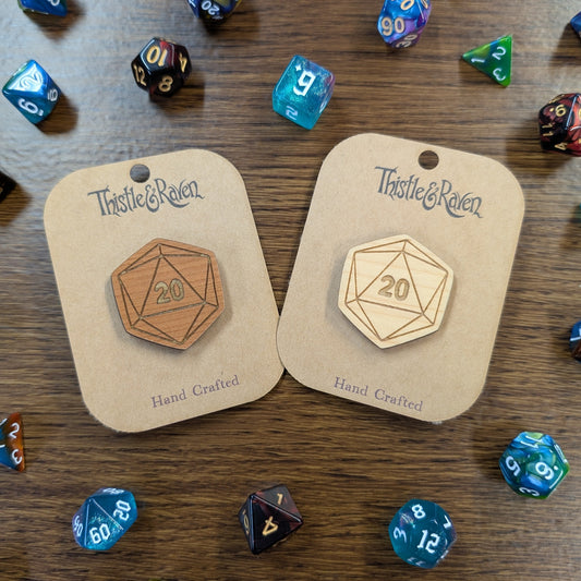 Laser Cut Wooden D20 Pin