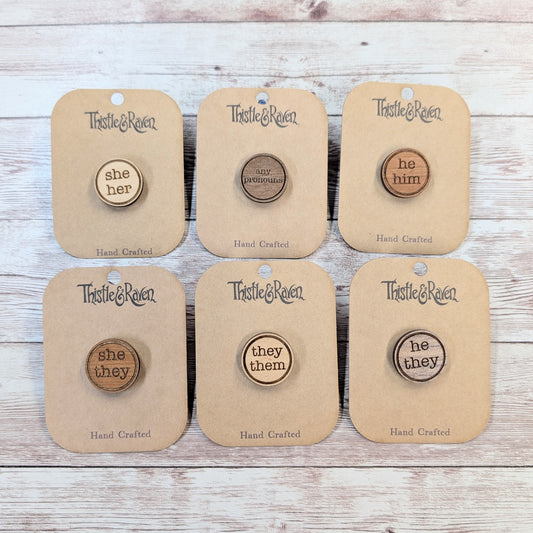 Laser Cut Wooden Pronoun Pins