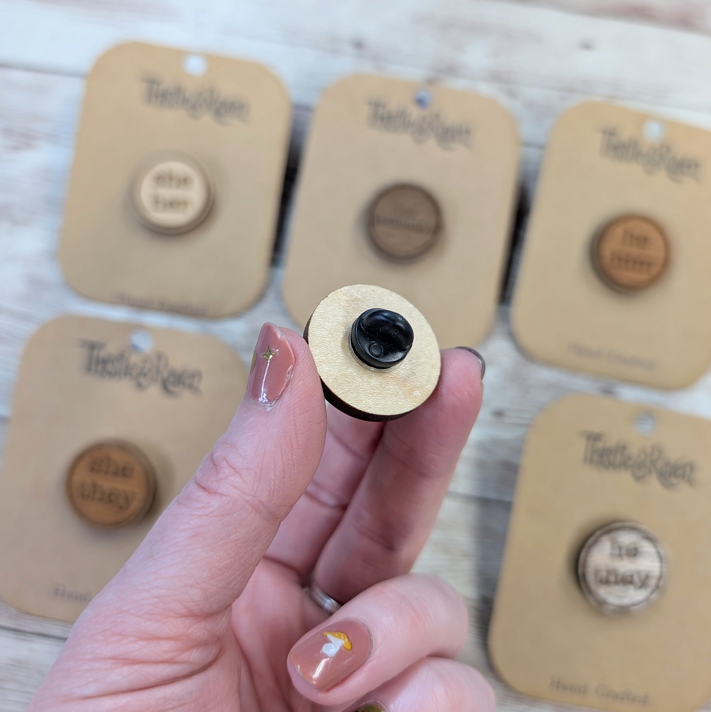 Laser Cut Wooden Pronoun Pins