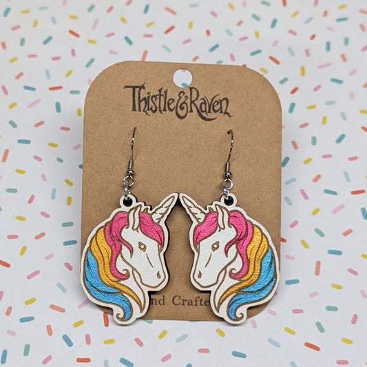 Laser Cut Wooden PANSEXUAL Unicorn Earrings
