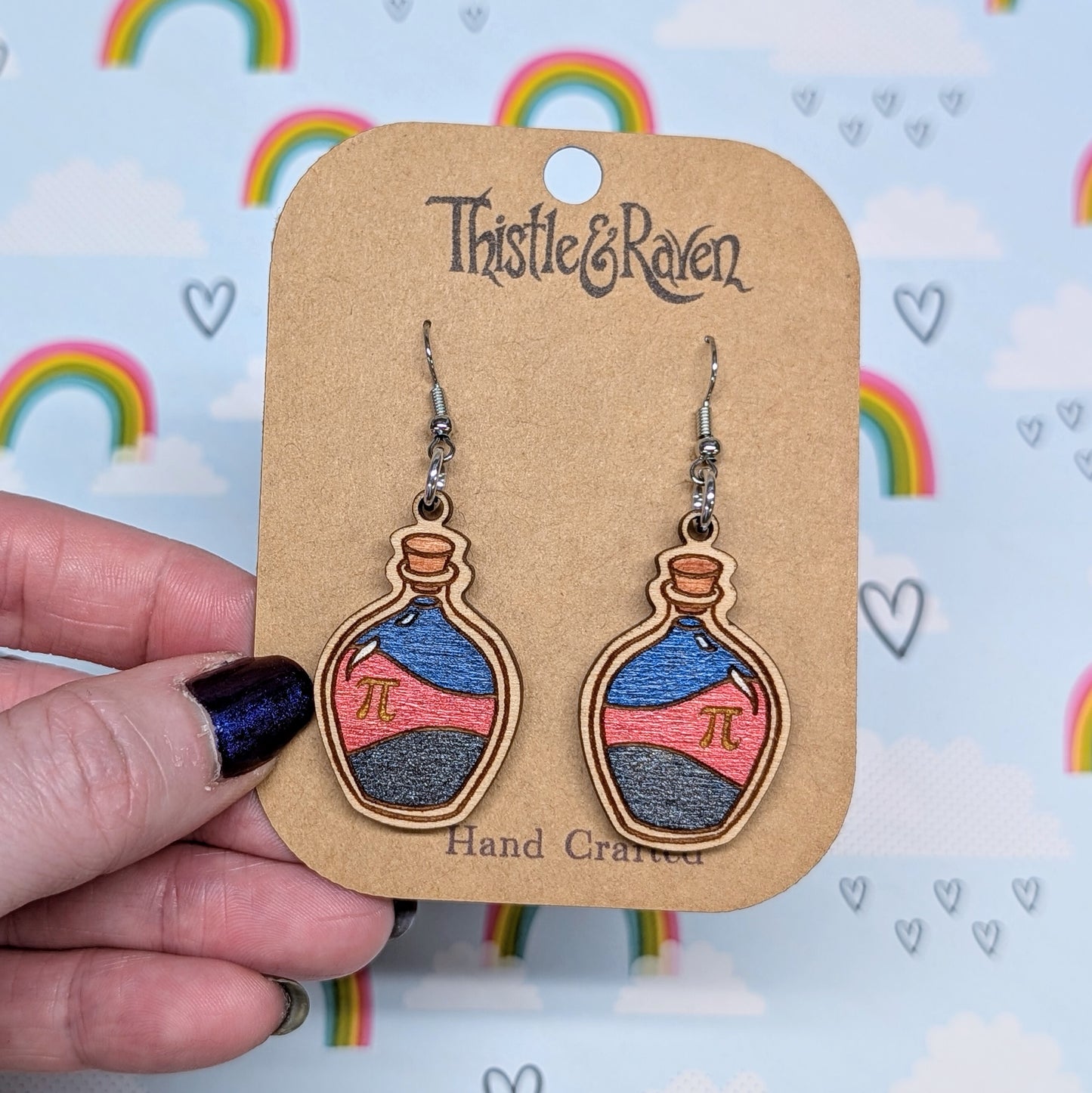 Laser Cut Wooden POLYAMORY Pride Potion Bottle Earrings