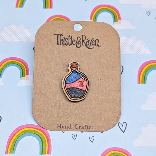 Laser Cut Wooden POLYAMORY Pride Potion Bottle Pin