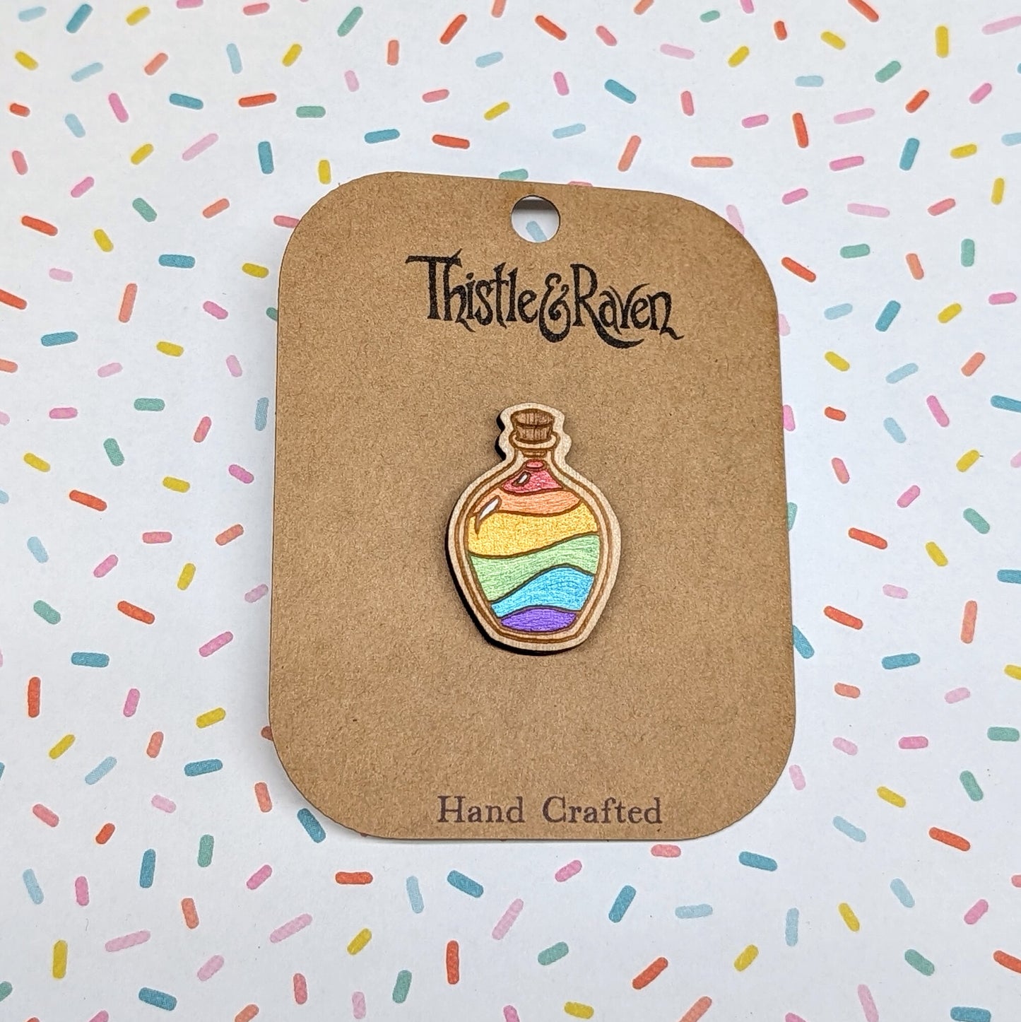 Laser Cut Wooden RAINBOW Pride Potion Bottle Pin