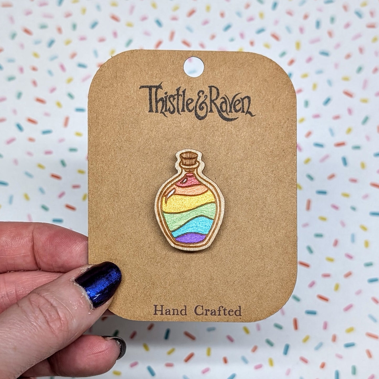 Laser Cut Wooden RAINBOW Pride Potion Bottle Pin