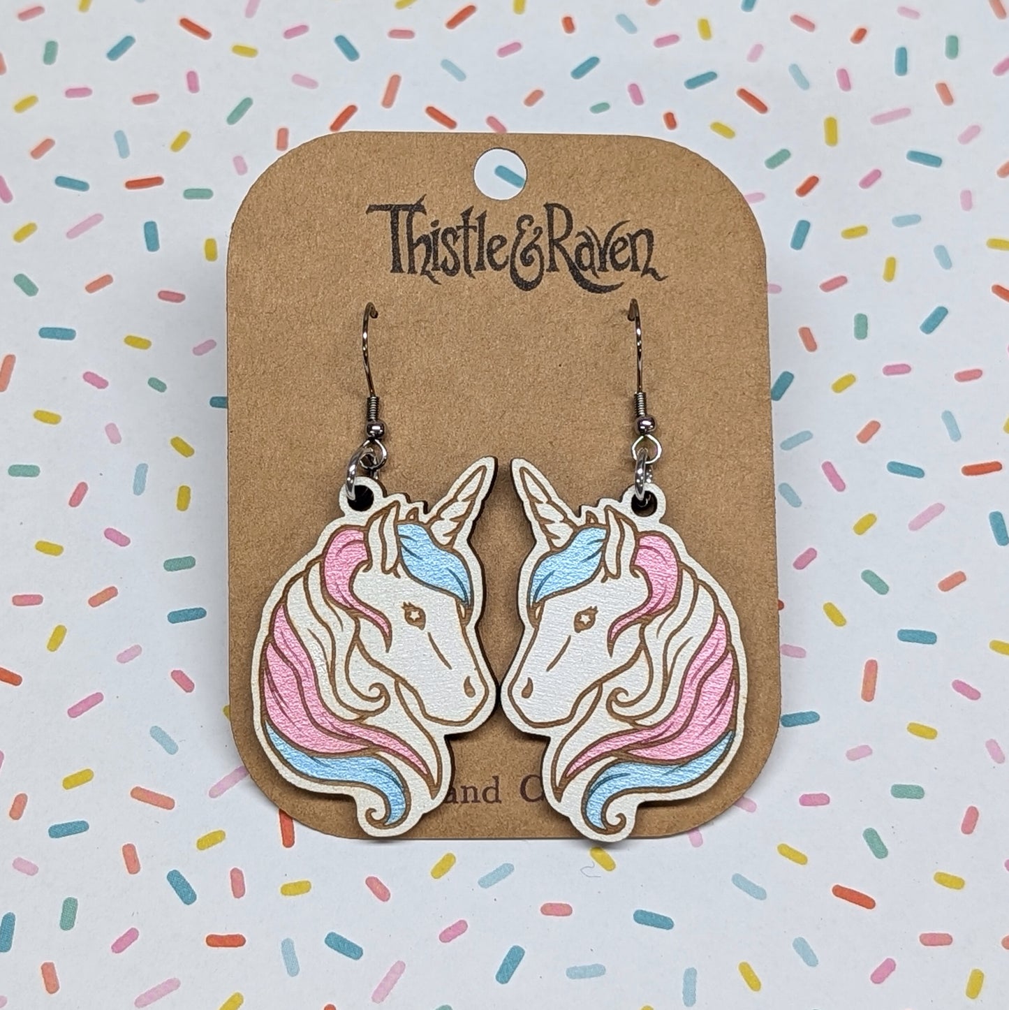 Laser Cut Wooden TRANSGENDER Unicorn Earrings