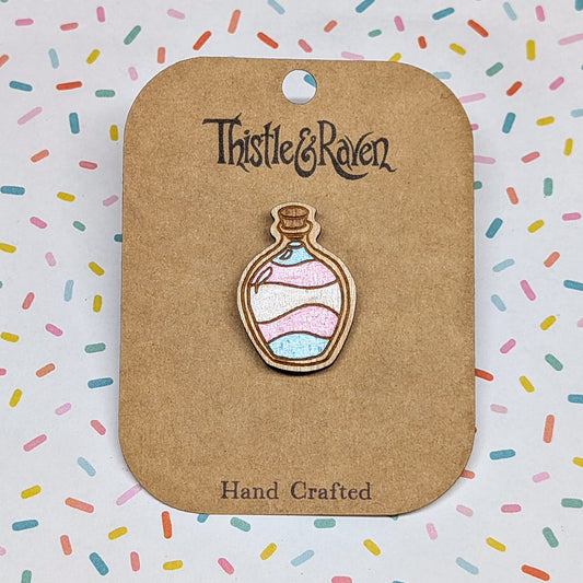 Laser Cut Wooden TRANSGENDER Pride Potion Bottle Pin