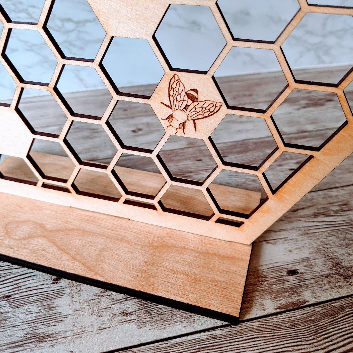 Wooden Honeycomb Bee Earring Stand, Jewelry Organizer