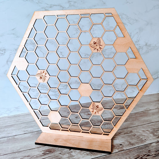 Wooden Honeycomb Bee Earring Stand, Jewelry Organizer