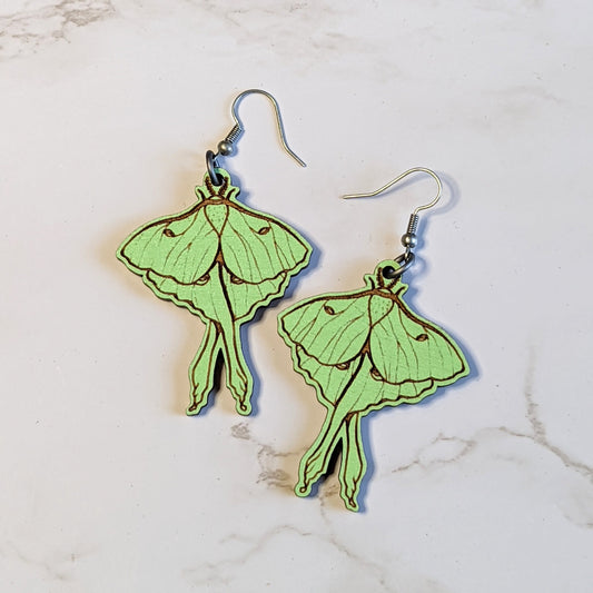 Laser Cut Wooden Luna Moth Earrings