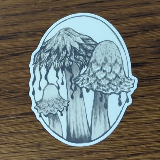 Vinyl Matte Sticker - Shaggy Ink Cap Mushrooms
