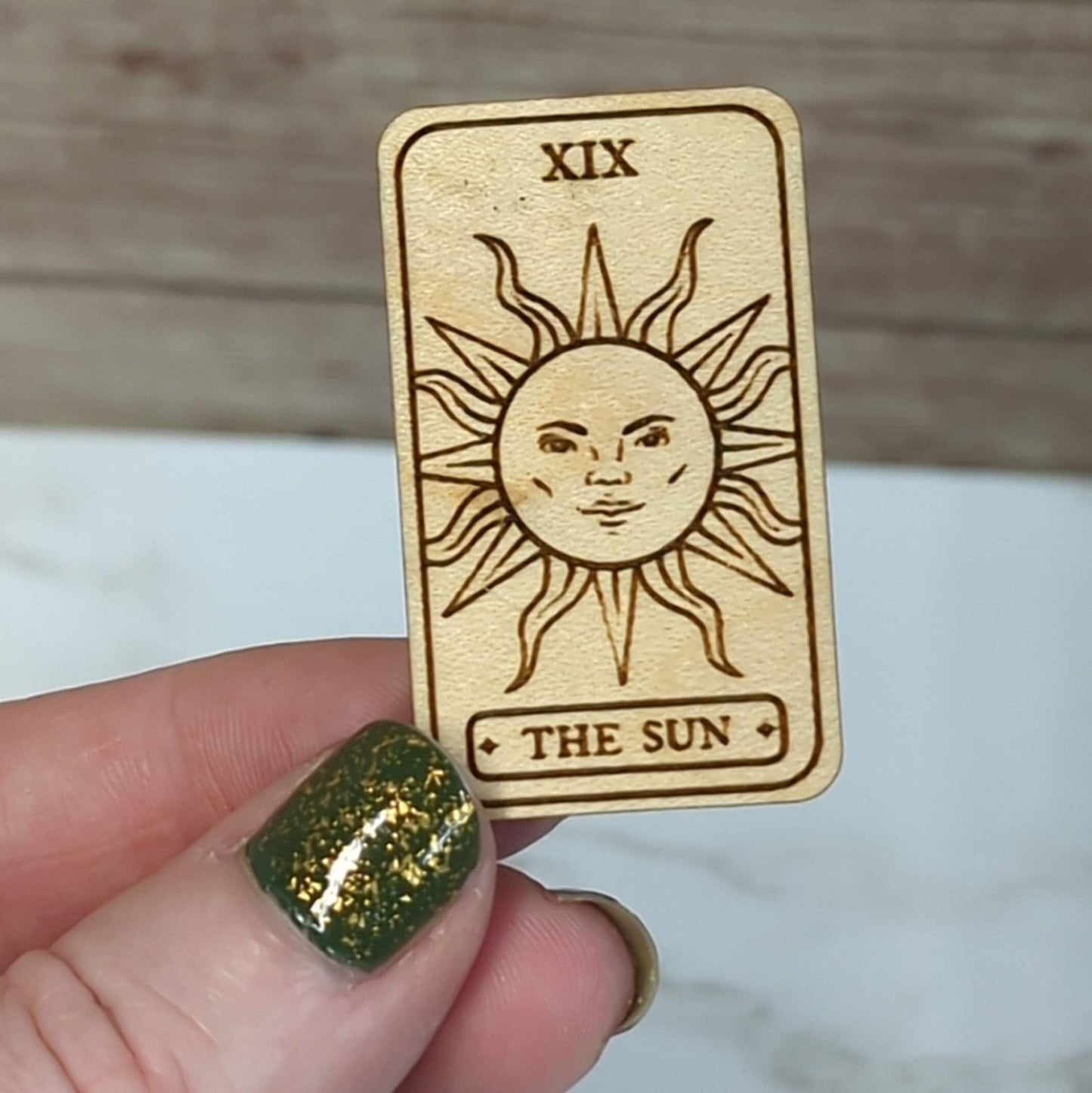 Laser Cut Wooden Sun Tarot Card Pin
