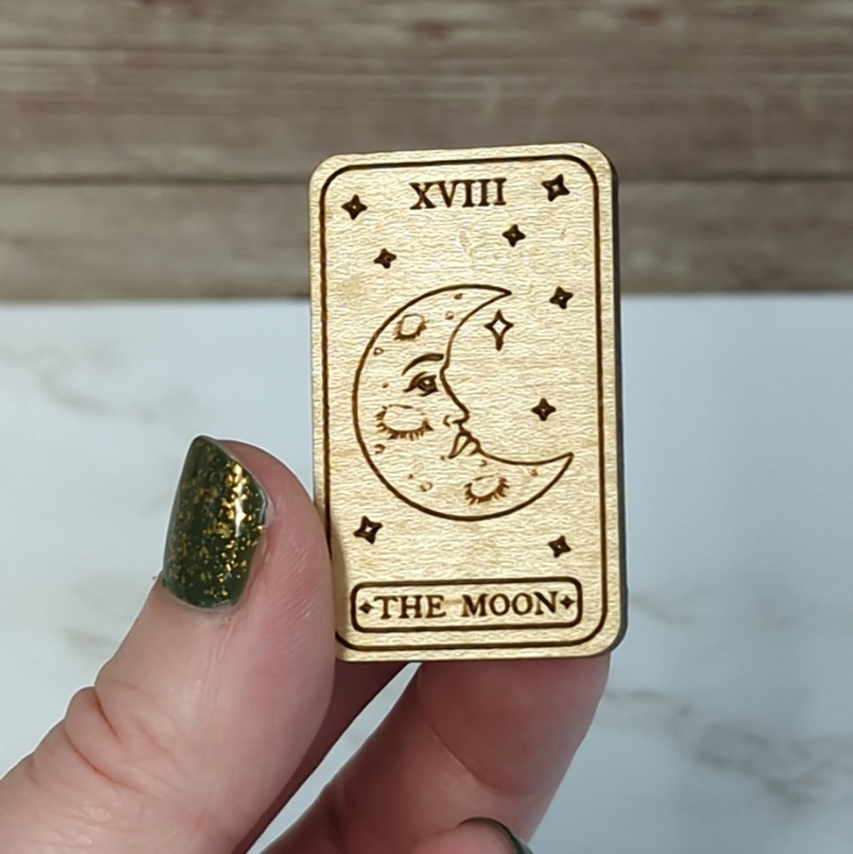 Laser Cut Wooden Moon Tarot Card Pin
