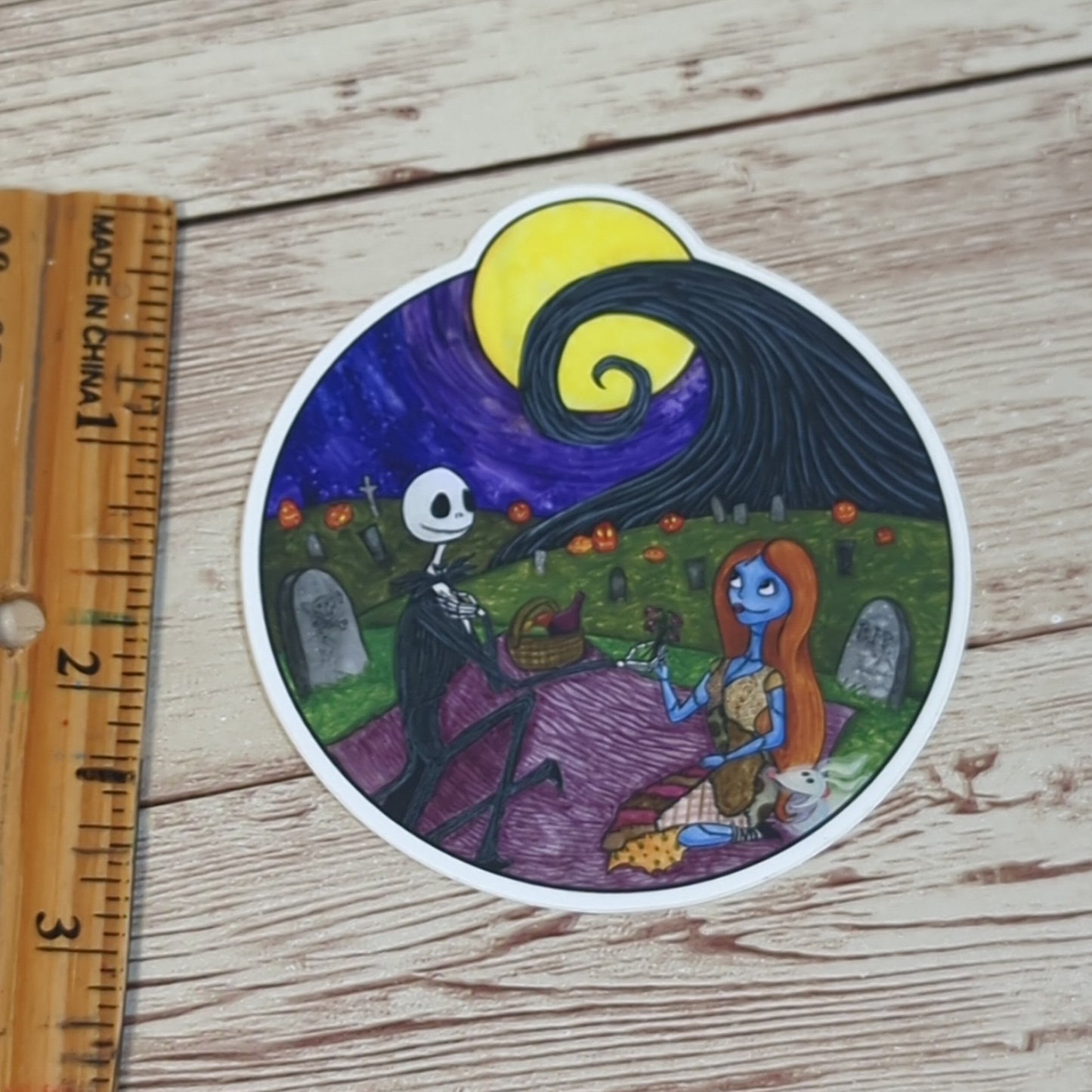Vinyl Matte Sticker - Jack and Sally Picnic, Nightmare Before Christmas