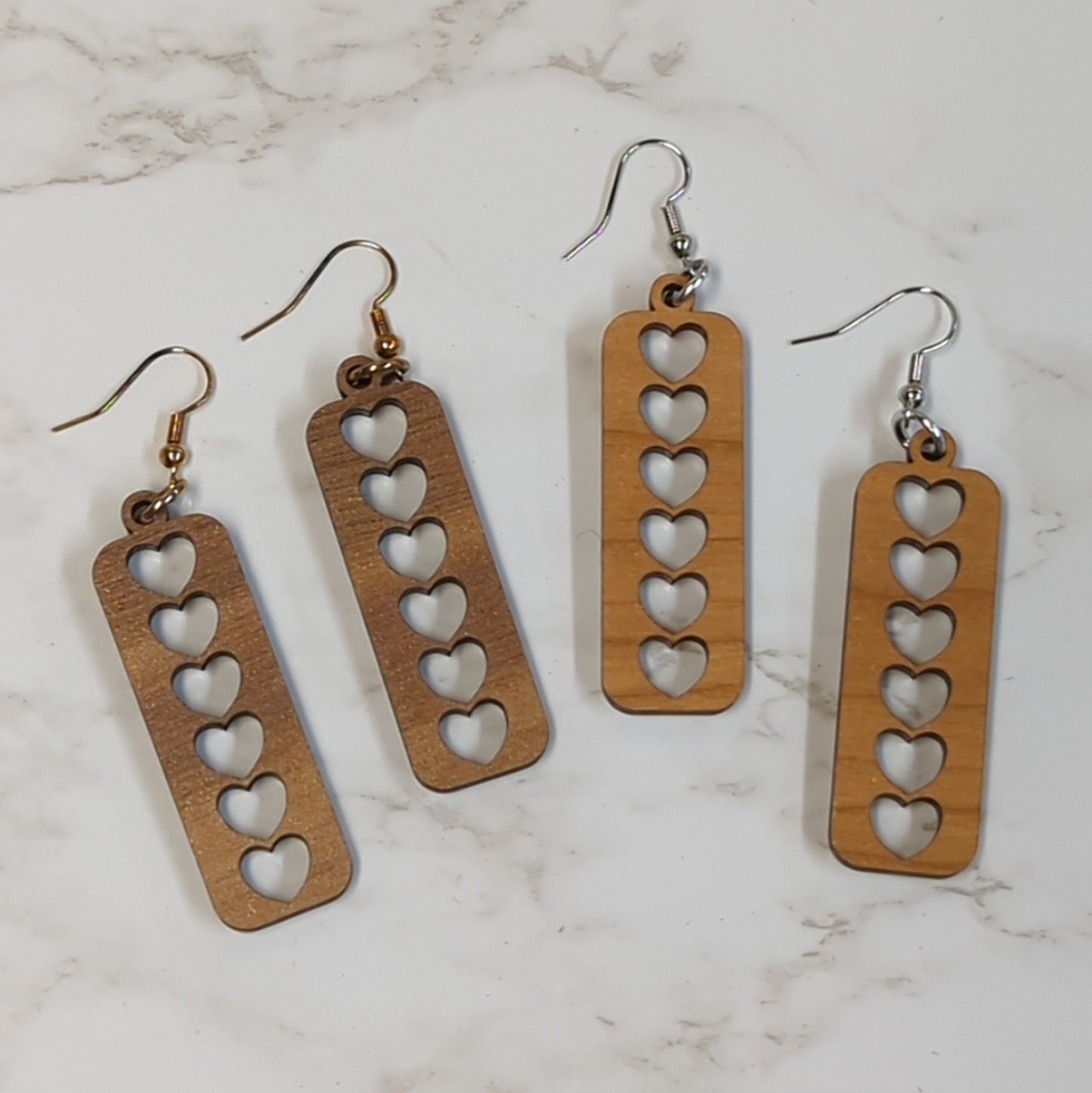 Laser Cut Wooden Heart Earrings