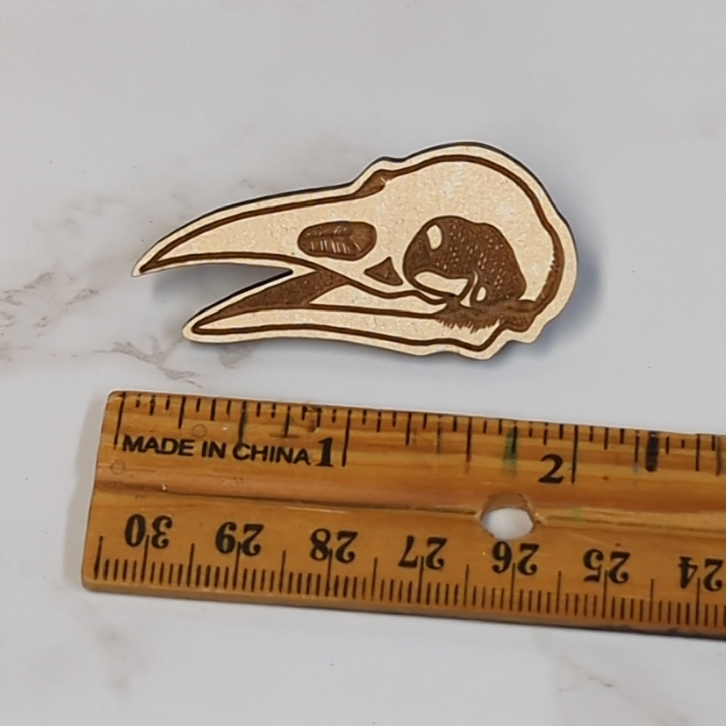 Laser Cut Wooden Crow Skull Pin