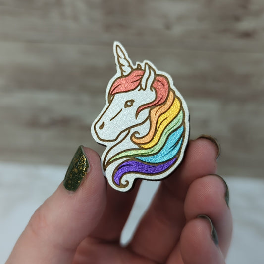 Laser Cut Wooden Hand-painted RAINBOW Unicorn Pin